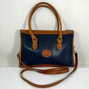 VTG Dooney Bourke All-Weather Blue/Tan Leather Handbag Detachable Xbody Strap